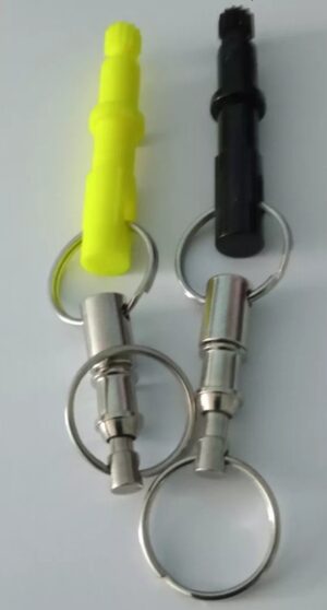 NEW PRODUCT Two Tracker Board Release Pegs (Flat End or Bobble End With Two Detachable Keyrings